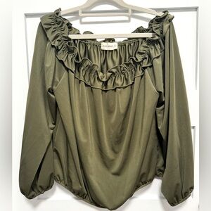The Nines Off the Shoulder Satin Ruffled Top  Size L Excellent Condition